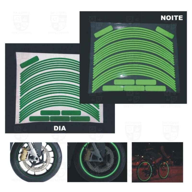 Kit Adesivo Refletivo Friso para Roda e Capacete - VERDE