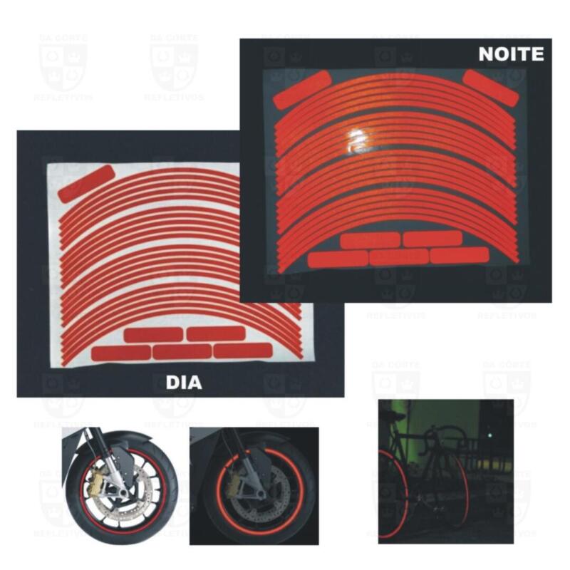 Kit Adesivo Refletivo Friso para Roda e Capacete - VERMELHO